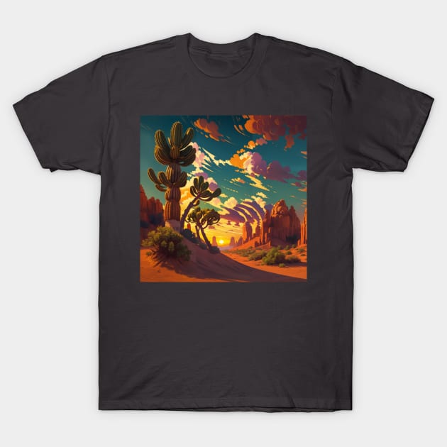 Hidden Cat in Desert Landscape Sunset T-Shirt by ravel.live